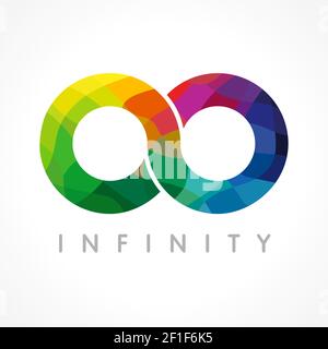 Infinity colored logo. Stained glass graphics infinite vector template brand sign in various colors. Infinity stained symbol of constancy or number 0 Stock Vector