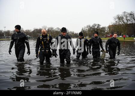 Police search Long Pond on Clapham Common for missing woman Sarah Everard, 33, who left a friend's house in Clapham, south London, on Wednesday evening at around 9pm and began walking home to Brixton. Picture date: Monday March 8, 2021. Stock Photo