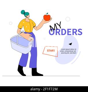 My orders - modern colorful flat design style web banner with copy space for text. Shopping online, e-commerce website header idea. A composition with Stock Vector