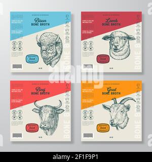 Bone Broth Label Templates Collection. Abstract Vector Food Packaging ...