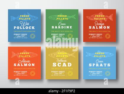 Premium Quality Fish Fillets Labels Collection. Abstract Vector Fish ...