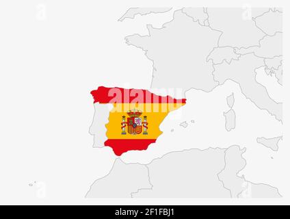 Spain Map Europe Color In Spain map highlighted in Spain flag colors and pin of country capital ...