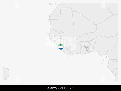 Sierra Leone map highlighted in Sierra Leone flag colors, gray map with neighboring countries. Stock Vector