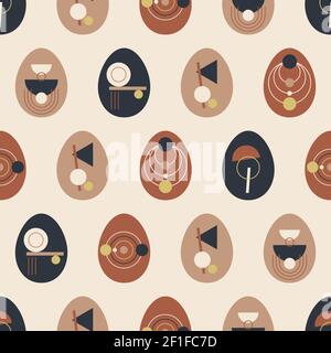 Boho Easter concept design. Vector seamless pattern with eggs in pastel and terracotta, brown colors, flat vector illustrations Stock Vector