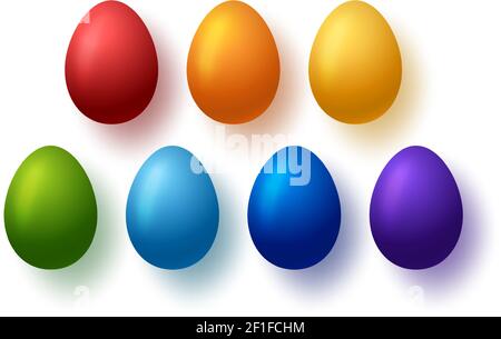 Rainbow eggs. Happy easter symbols collection vector colorful eggs. Easter gift stylized various colored eggs, traditional holiday illustration Stock Vector