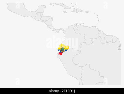 Ecuador map highlighted in Ecuador flag colors, gray map with neighboring countries. Stock Vector