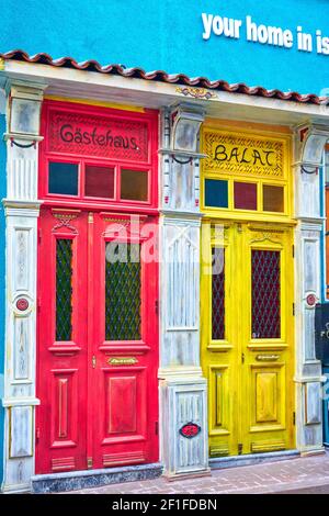 Istanbul colors. The details of the house are painted in bright colors. Turkey , Istanbul - 21.07.2020 Stock Photo