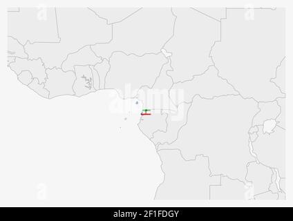 Equatorial Guinea map highlighted in Equatorial Guinea flag colors, gray map with neighboring countries. Stock Vector