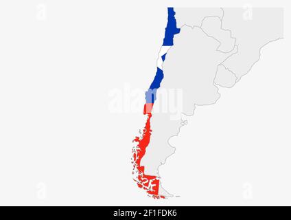 Chile map highlighted in Chile flag colors, gray map with neighboring countries. Stock Vector