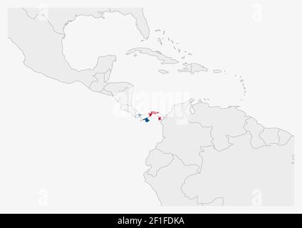 Panama map highlighted in Panama flag colors, gray map with neighboring countries. Stock Vector