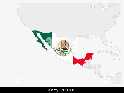 Mexico map highlighted in Mexico flag colors, gray map with neighboring countries. Stock Vector