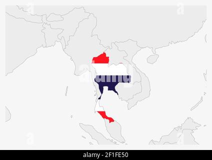 Thailand map highlighted in Thailand flag colors, gray map with neighboring countries. Stock Vector