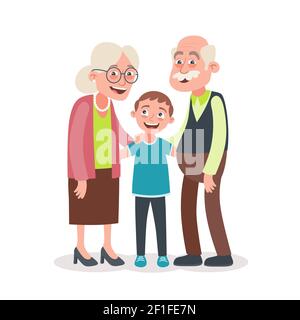 Grandparents and grandson portrait. Grandparents day concept. Vector illustration in cartoon style, isolated on white background. Stock Vector