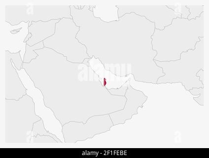 Qatar map highlighted in Qatar flag colors, gray map with neighboring countries. Stock Vector