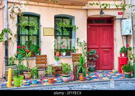 Istanbul colors. The details of the house are painted in bright colors. Turkey , Istanbul - 21.07.2020 Stock Photo