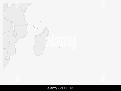 Mauritius map highlighted in Mauritius flag colors, gray map with neighboring countries. Stock Vector