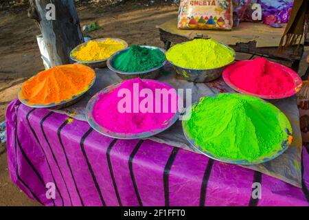 colourful powder colour on occasion of holi festival Stock Photo