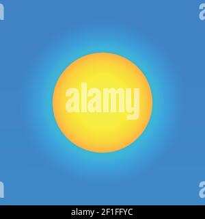Vector drawing. Weather icon with image sun on blue background. Stock Vector
