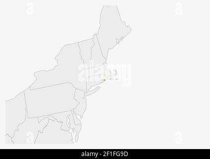 US state Rhode Island map highlighted in Rhode Island flag colors, gray map with neighboring usa states. Stock Vector