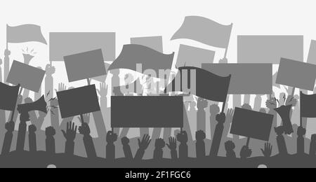 Silhouette crowd of people protesters. Stock Vector