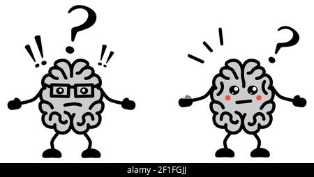 Cute Kawaii style confused or puzzled brain icon Stock Vector