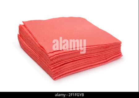 Stack of red paper napkins isolated on white. Stock Photo