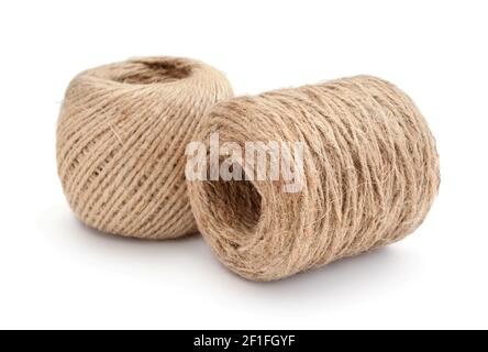 Burlap jute twine coil skeins isolated on white-165908
