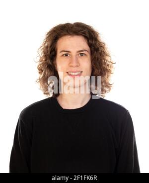 Young blond handsome man with curly hair wearing casual sweater over ...