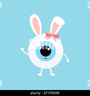 Easter cute eye ball with bunny ears icon. Stock Vector
