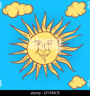 sun character. round face stylized retro style Stock Vector