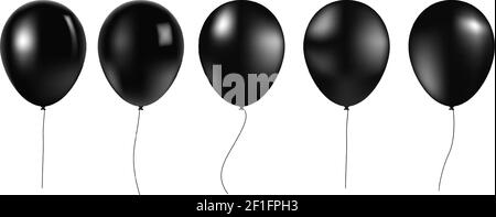 Black Balloon set. Vector illustration of shiny colorful glossy balls. Realistic air 3d sphere isolated on white background. Big collection of Stock Vector