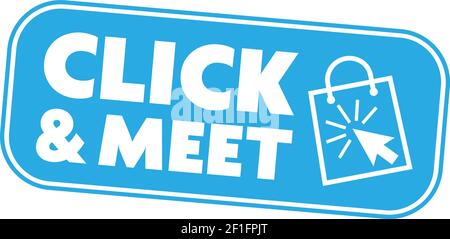 click and meet sticker or label vector illustration, in person shopping with appointment concept Stock Vector