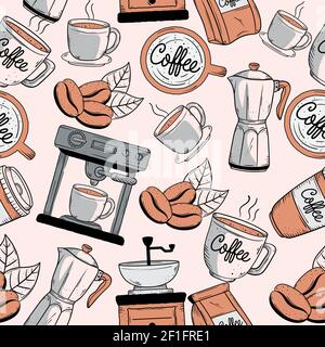 coffee doodle pattern Stock Vector