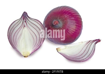 Onion and onion slices  isolated on white background Stock Photo
