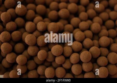 Cocoa dusted chocolate balls texture. Stock Photo