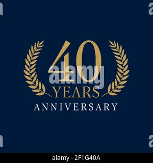 40 years old luxurious logo. Anniversary year of 40 th vector gold colored template framed of palms. Greetings ages celebrates. Celebrating laurel bra Stock Vector