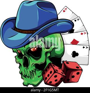 cowboy skull with poker ace and dice Stock Vector