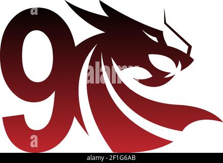 Number 9 logo icon with dragon design vector illustration Stock Vector