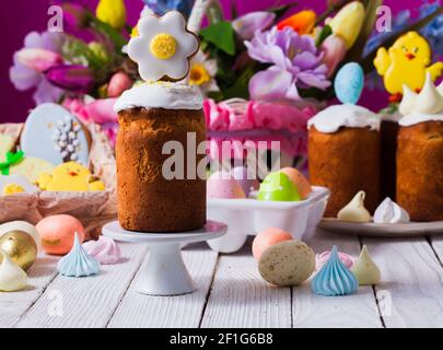 Close-up small Easter breads with cute decoration on top Stock Photo