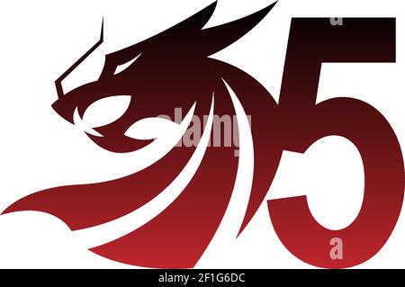Number 5 logo icon with dragon design vector illustration Stock Vector