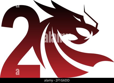 Number 2 logo icon with dragon design vector illustration Stock Vector