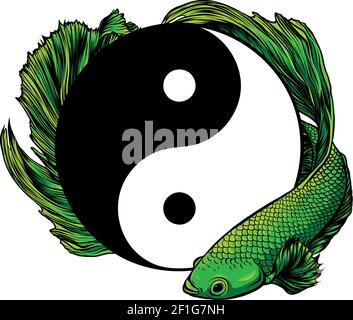 Yin Yang betta splendens fish vector illustration art Stock Vector