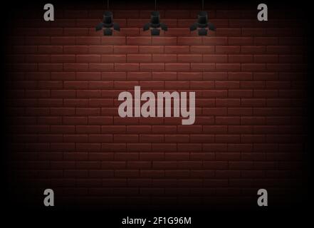 Lighted stage with red brick wall behind, vector background Stock Vector