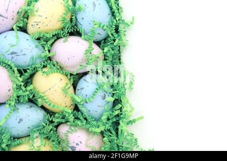 Collection of colorful Easter eggs with blank white space background Stock Photo