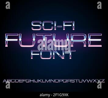 Sci-Fi Future Style Metal Techno Look Vector Font typeface set Stock Vector
