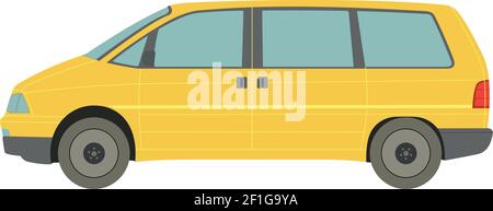 Big yellow minivan on white background - Vector illustration Stock Vector