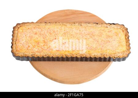 Delicious crunchy tart with grapefruits. Isolated on a white background. Stock Photo
