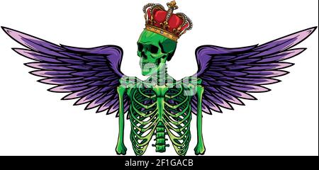 vector angel skeleton with wing and crown Stock Vector