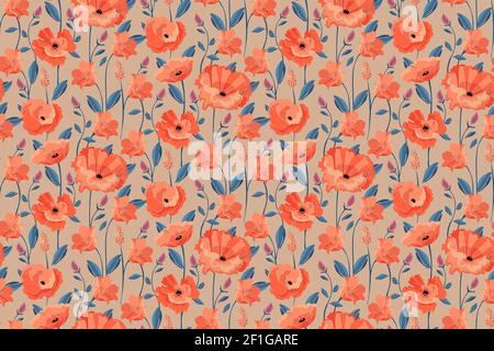 Vector floral seamless pattern. California poppy flowers, Eschscholtzia. Stock Vector