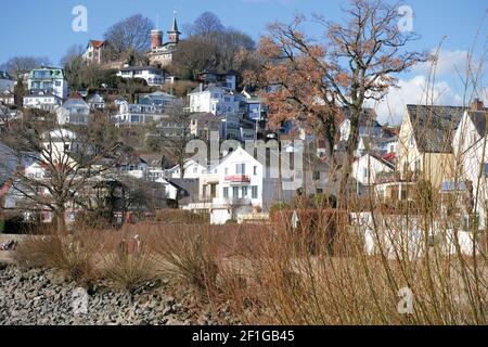 terraced architecture in one of the districts of Hamburg early spring Stock Photo